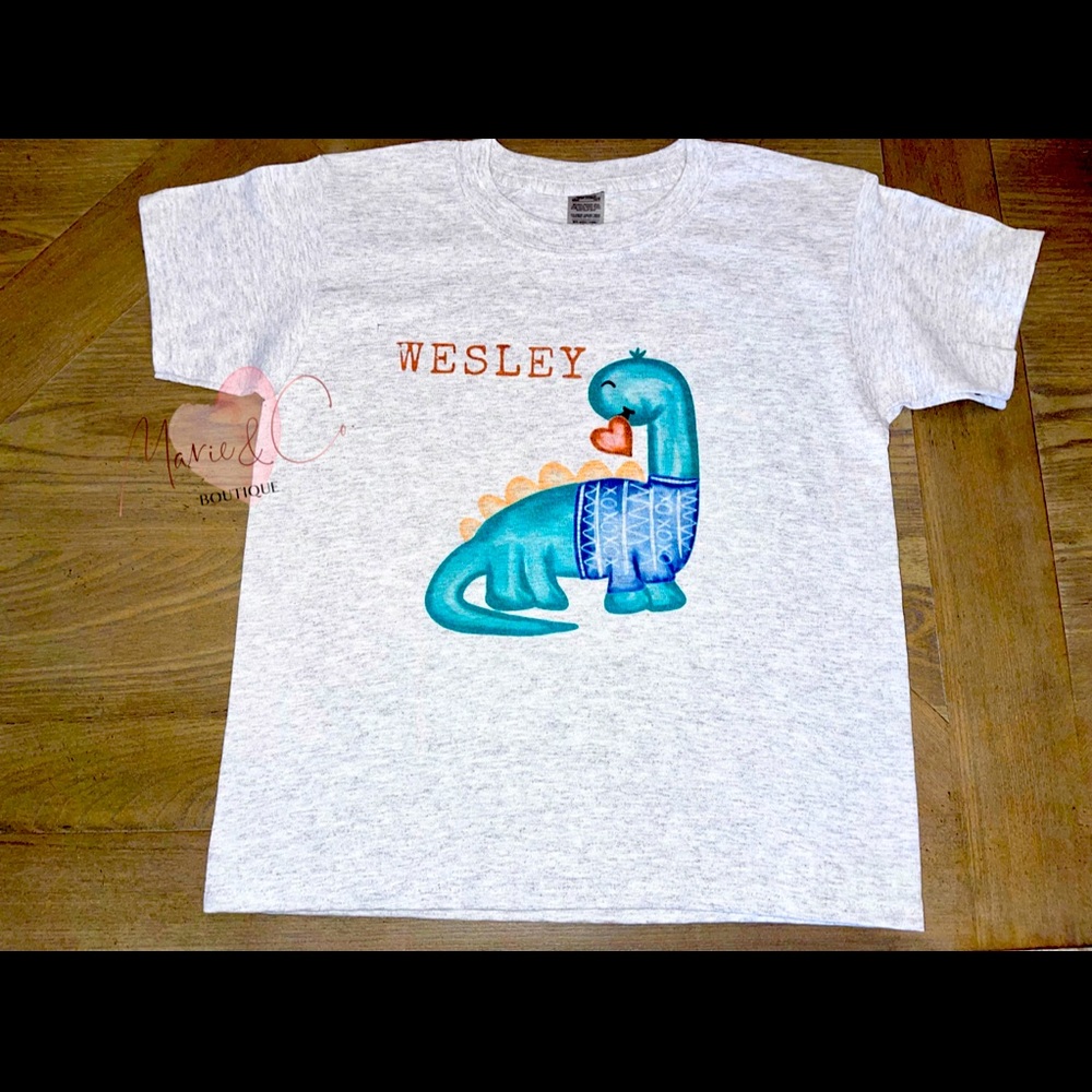 Dinosaur Valentine’s Personalized Kid’s Tshirt